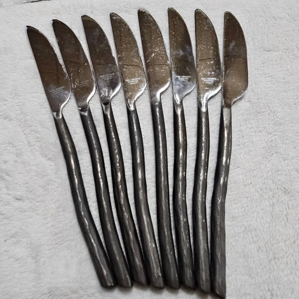 Pier 1 Imports Caldera PII16 Stainless Flatware Wavy Hammered Handle Knife Set 8